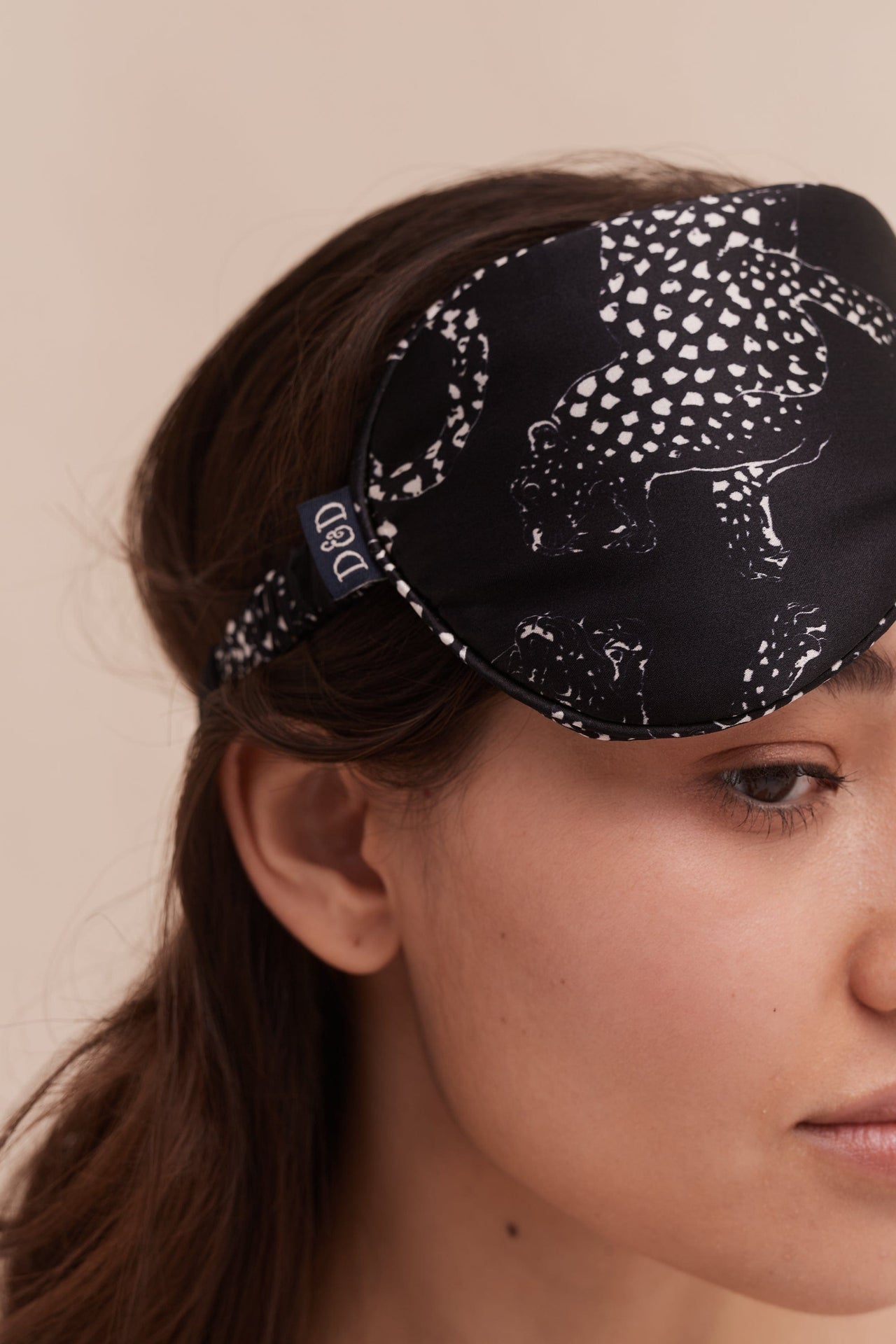 Silk Eye Mask Jag Print Navy