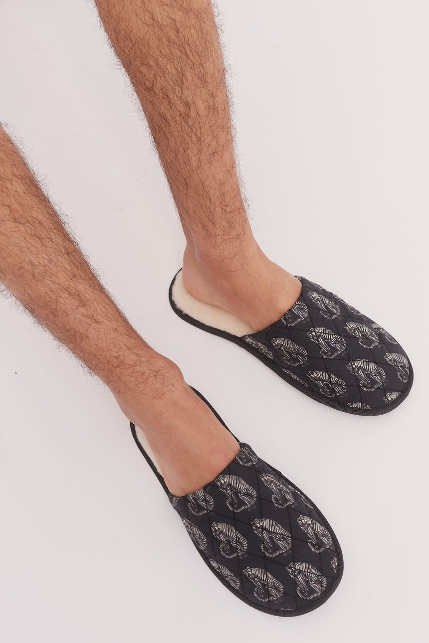Men's Slippers Sansindo Tiger Print Black/Cream
