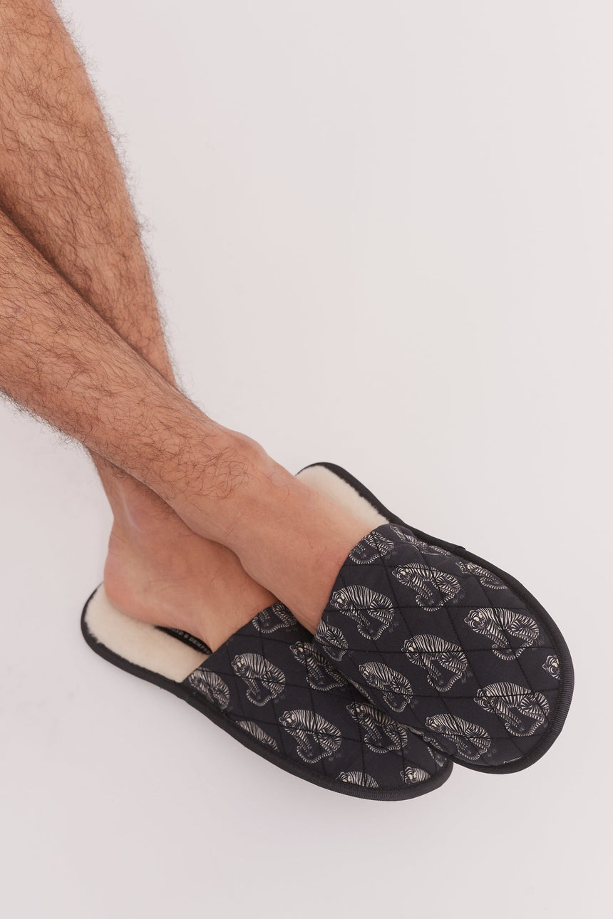 Men's Slippers Sansindo Tiger Print Black/Cream