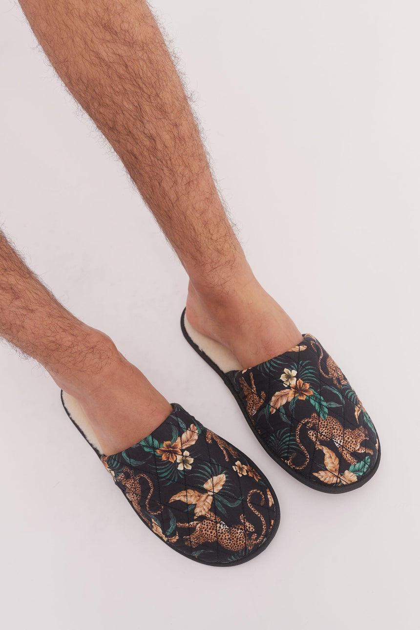Men's Slippers Soleia Leopard Print Black/Yellow