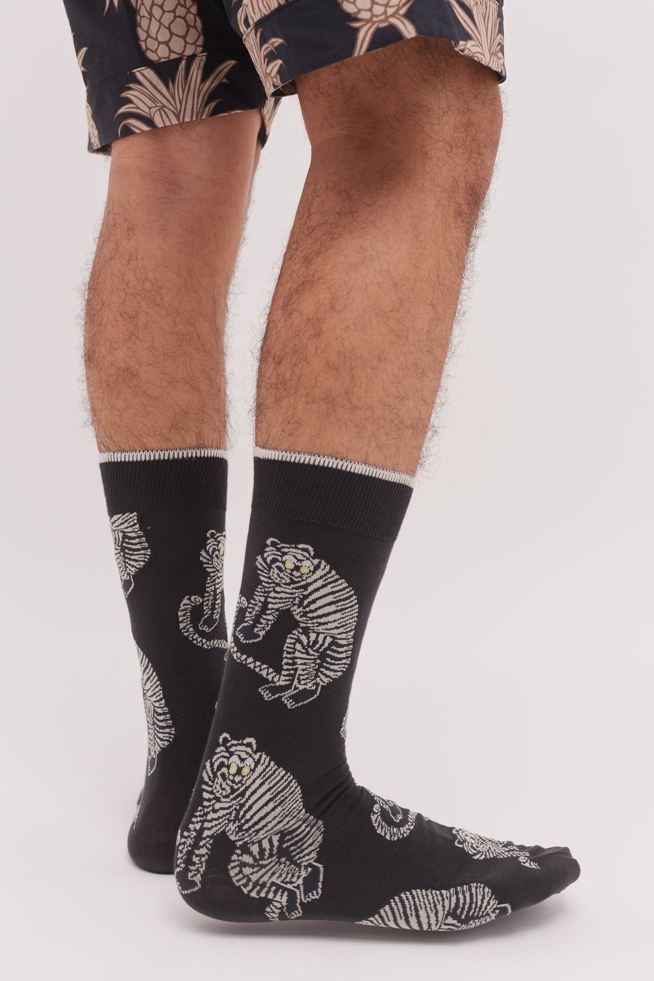 Men’s Socks Sansindo Tiger Print Black/Cream