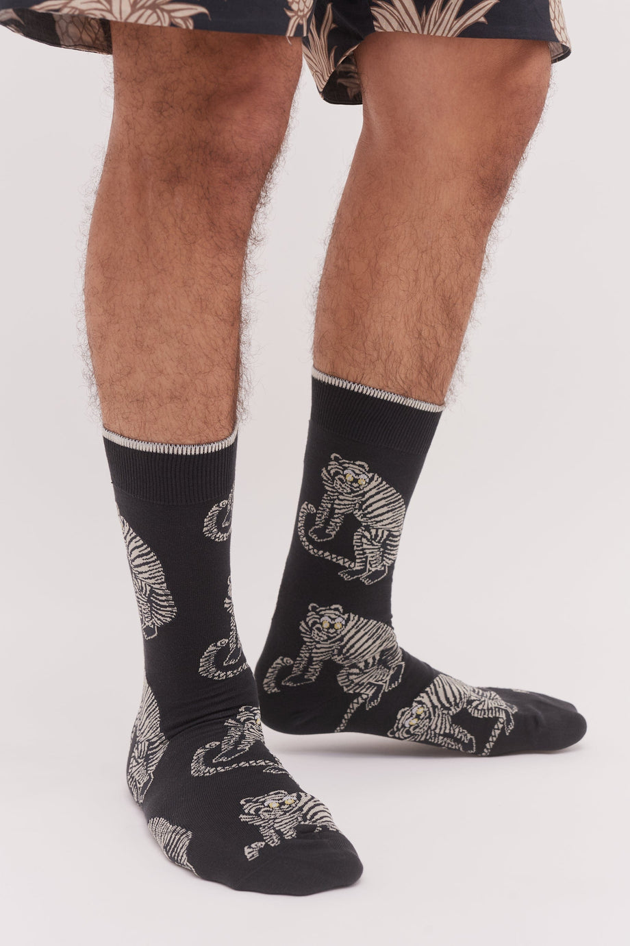 Men’s Socks Sansindo Tiger Print Black/Cream