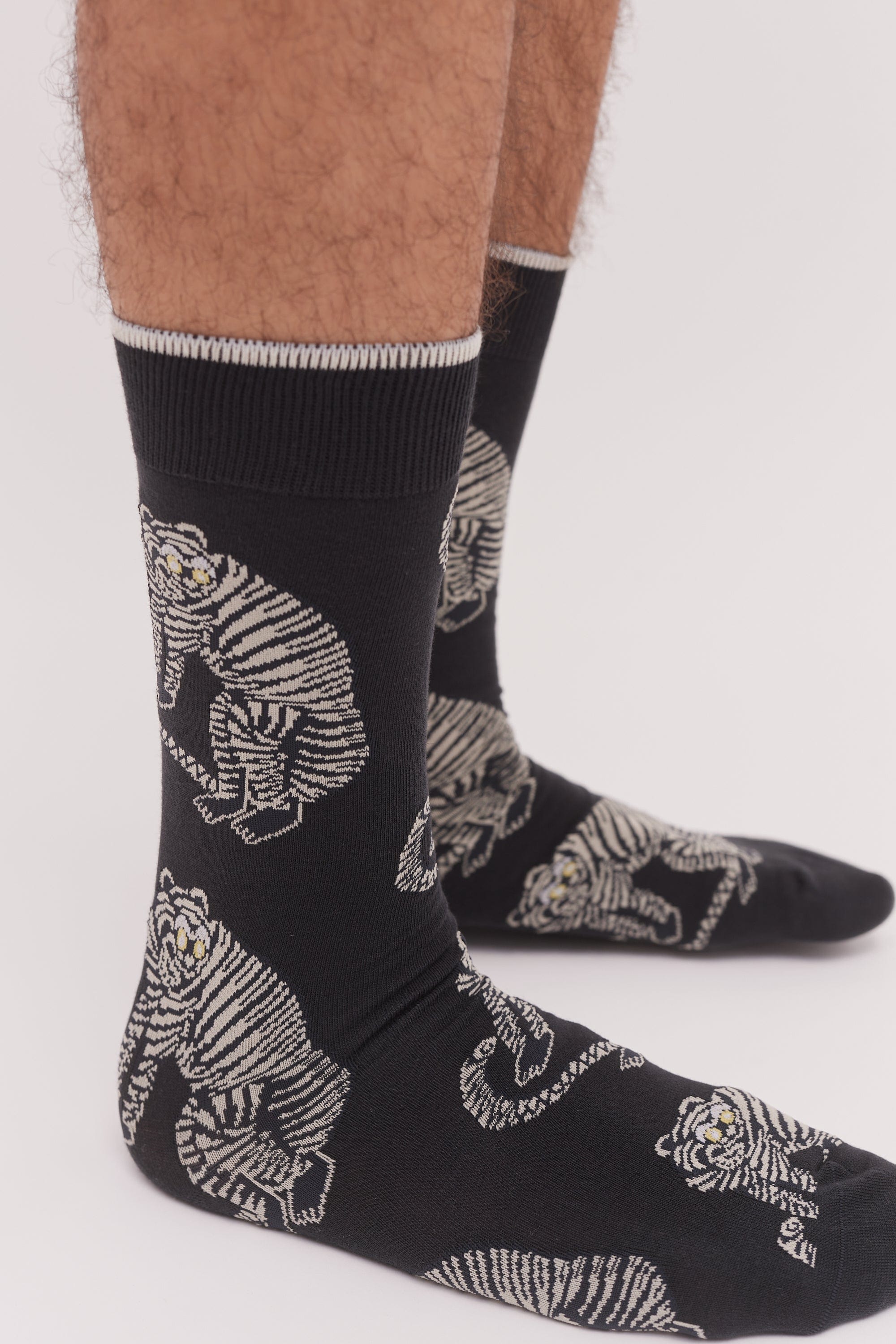 Socks Sansindo Tiger Print Black Cream