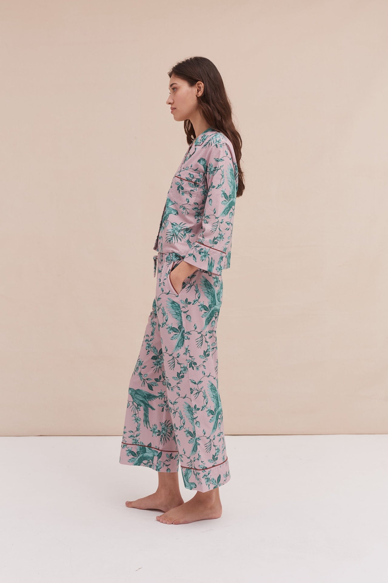 Boxy Shirt and Wide Leg Trouser Set The Bromley Parrot Print Pink/Blue