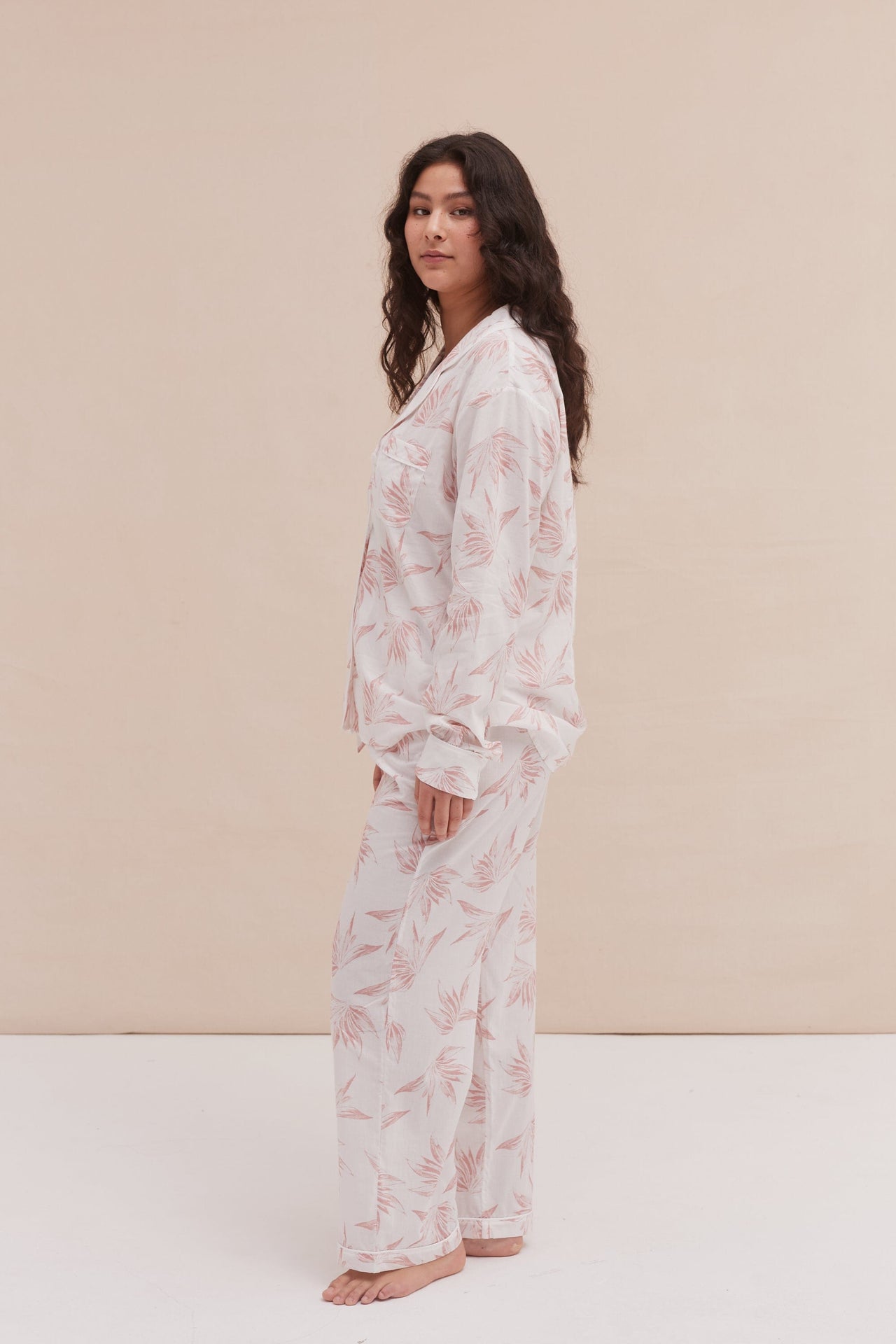 Long Pyjama Set Deia Print White/Pink