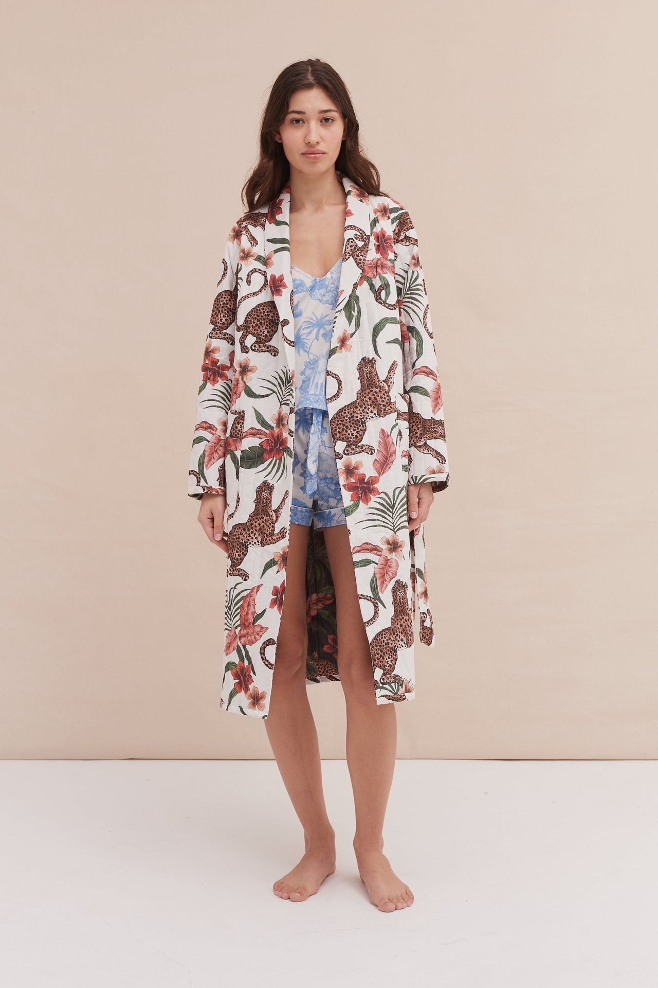 Quilted Robe Soleia Print Cream