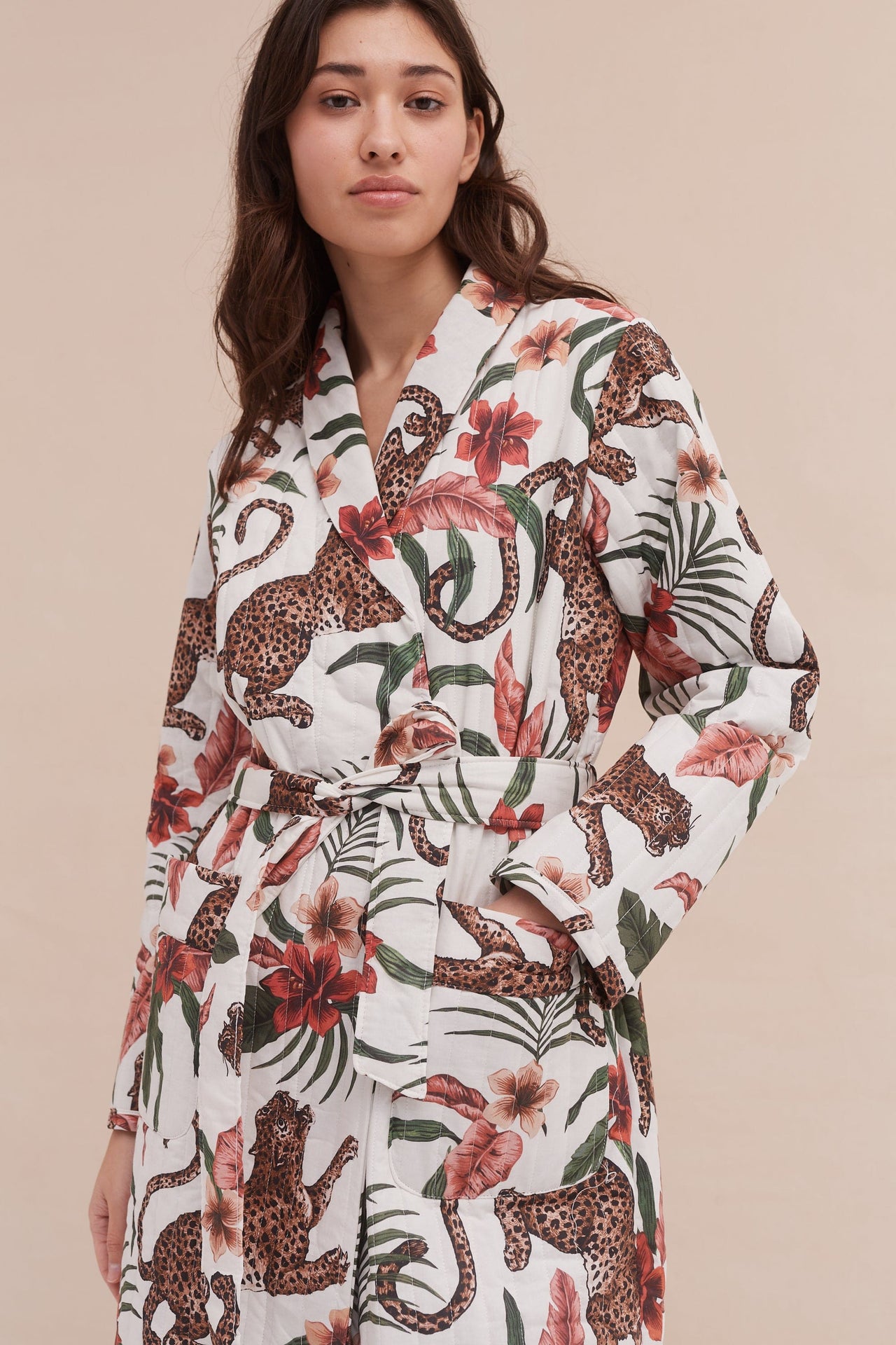 Quilted Robe Soleia Print Cream