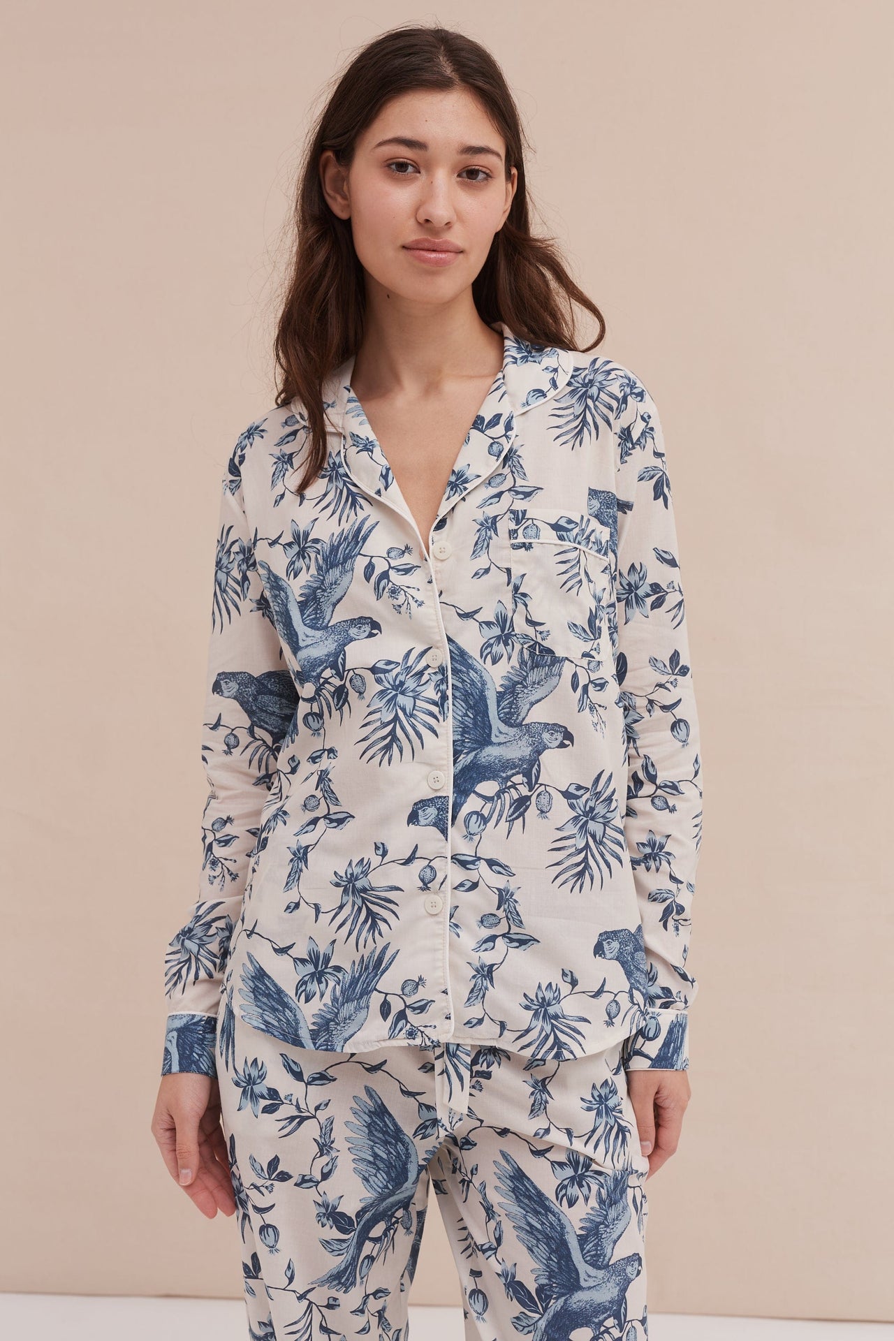 Long Pyjama Set Bromley Parrot Print Cream/Blue