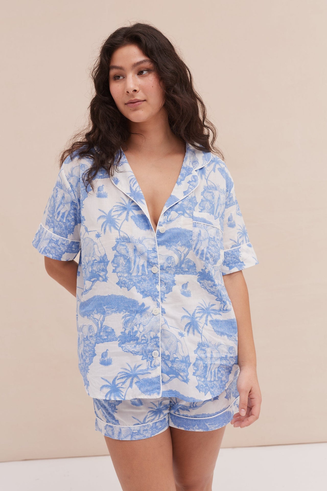 Short Pyjama Set Loxodonta Print Blue