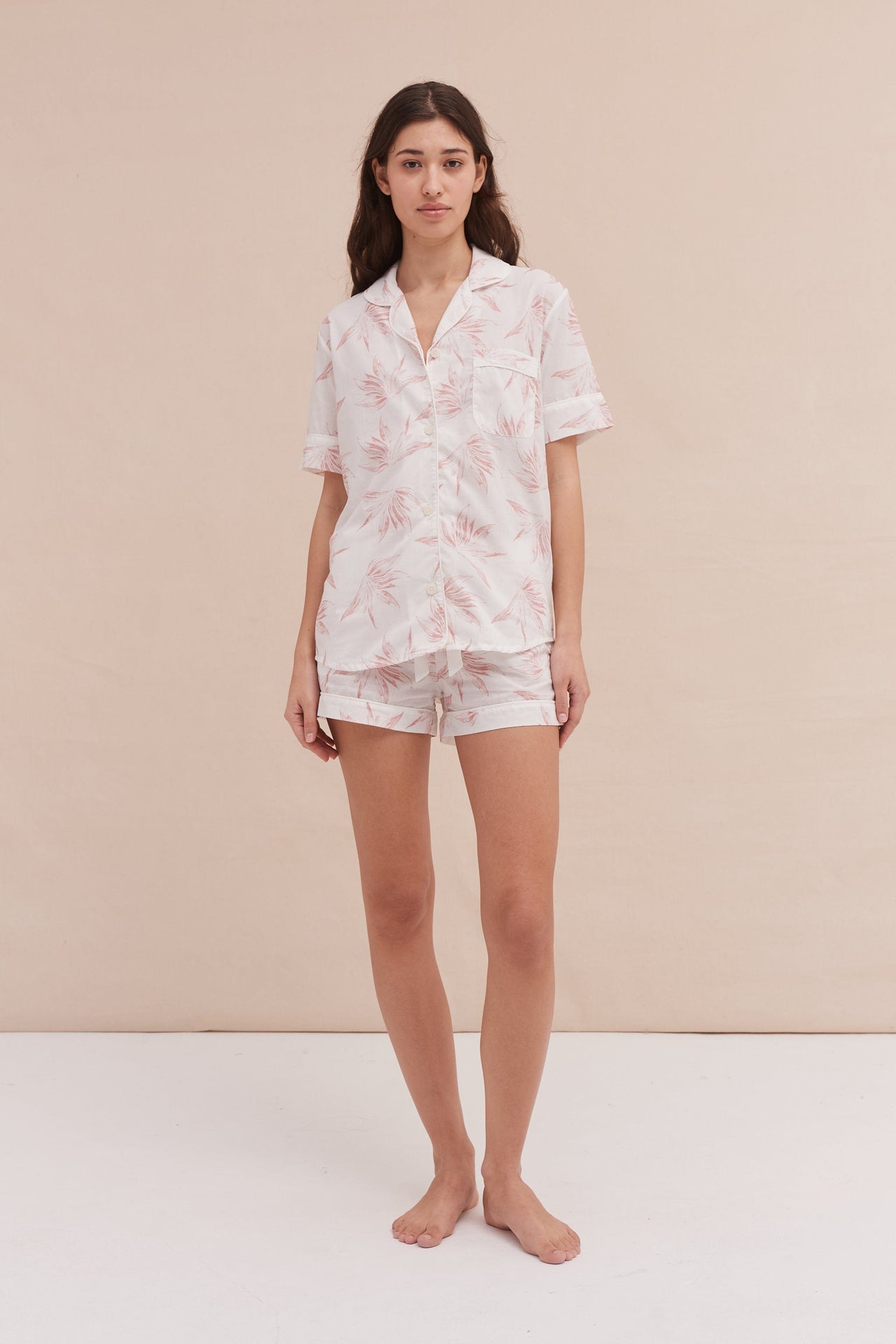 Short Pyjama Set Deia Print White/Pink