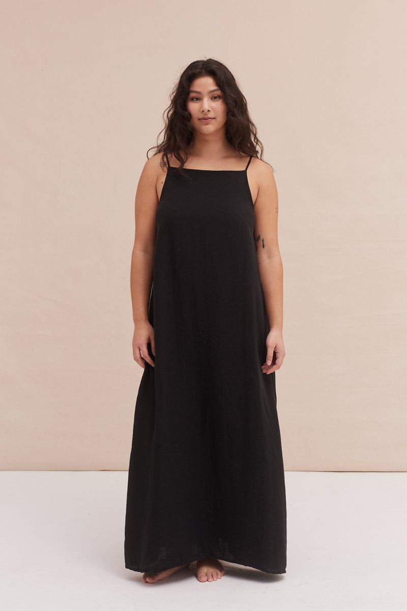 Square Nightie Black Linen