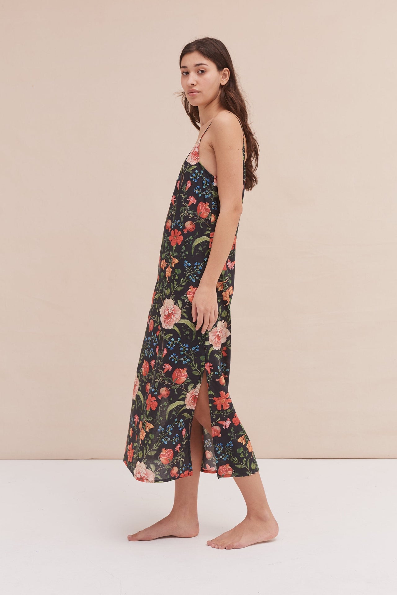 Slip Nightie Persephone Floral Print Black