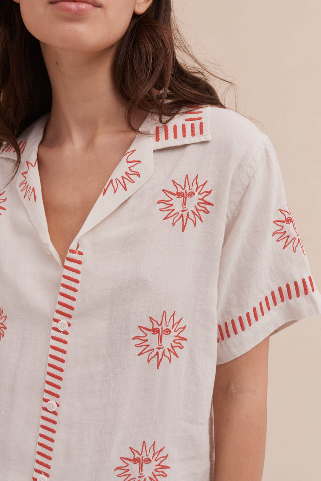 Cuban Pyjama Set Helios Oat Embroidery Linen