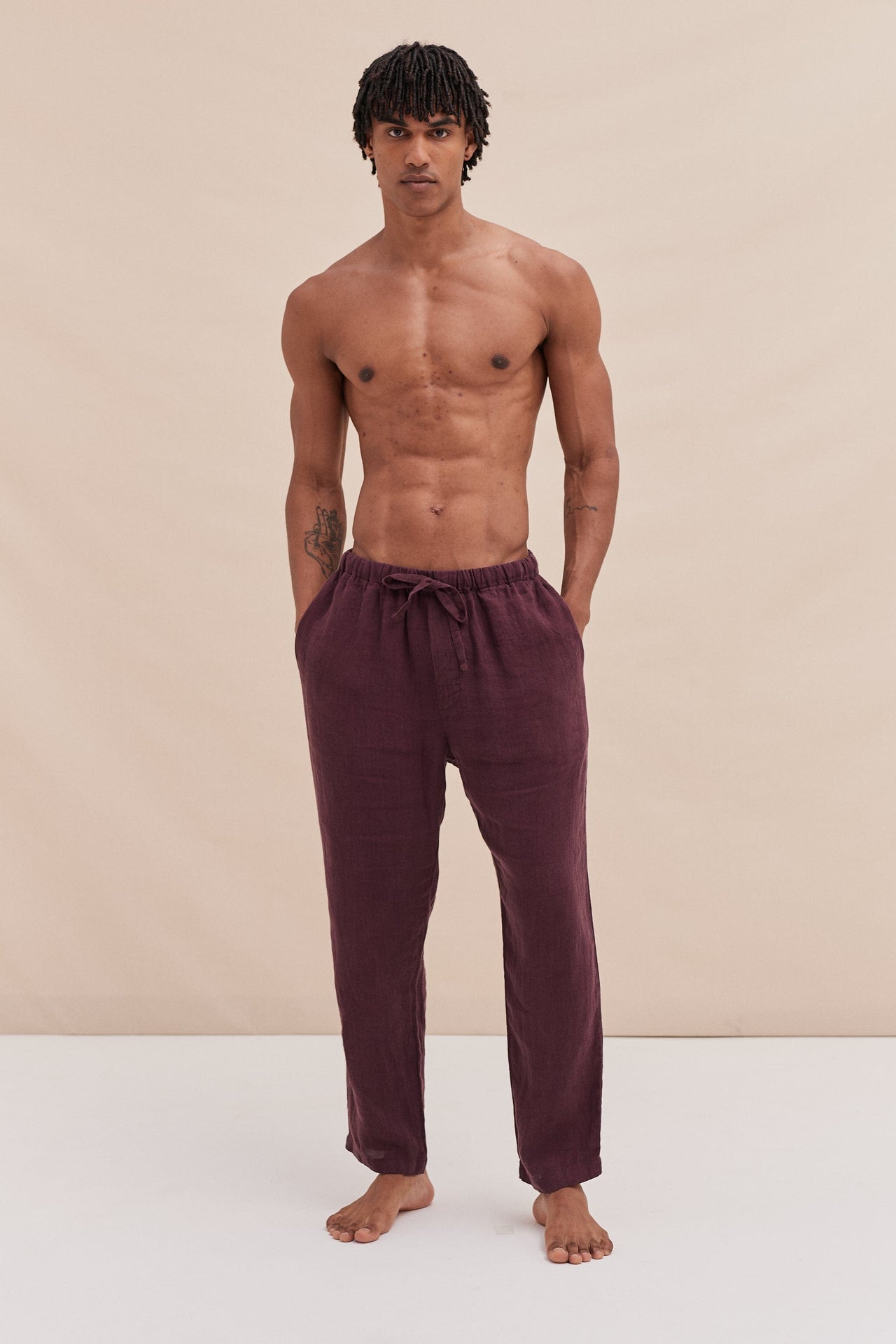 Mens Tapered Pyjama Trouser in Wine Tasting