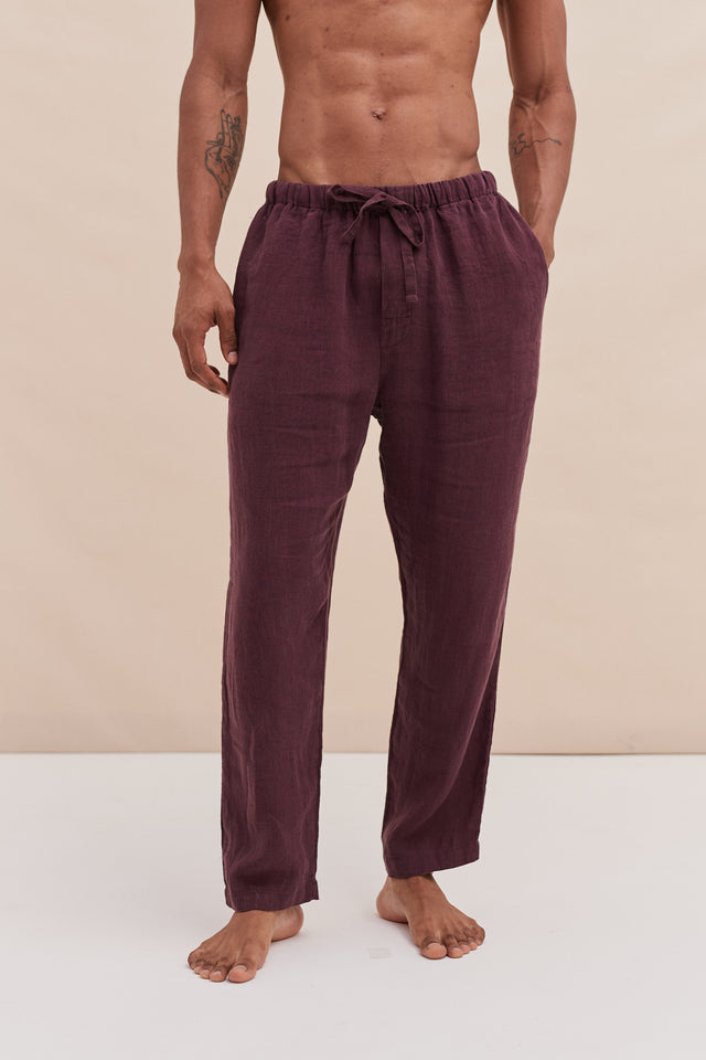 Mens Tapered Pyjama Trouser in Wine