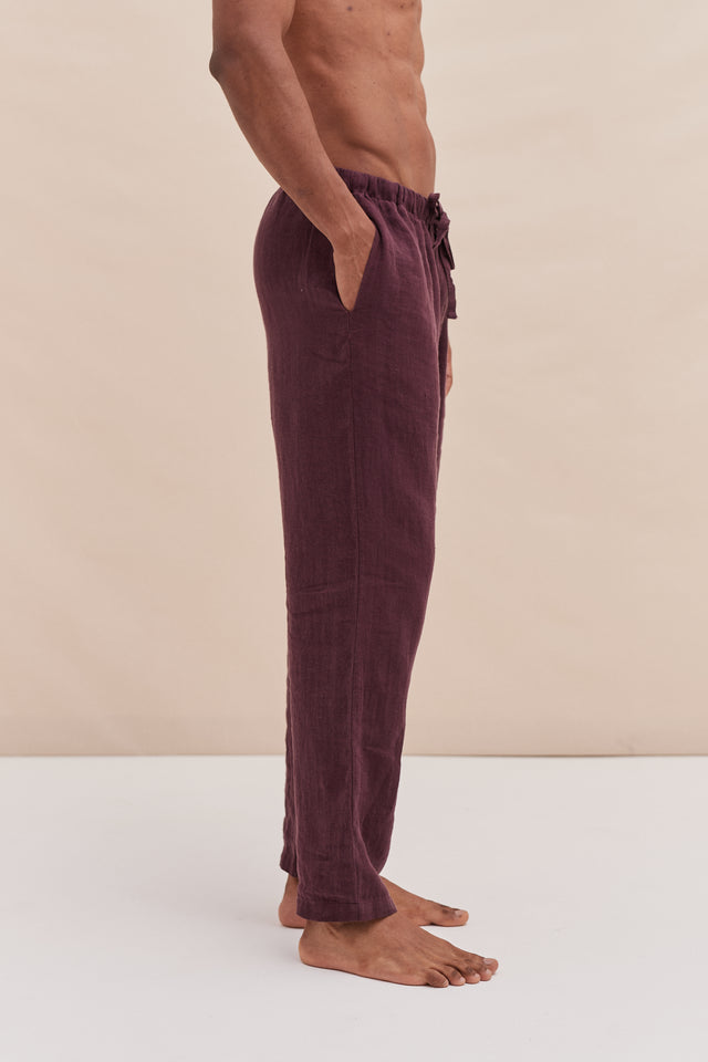 Mens Tapered Pyjama Trouser in Wine Tasting