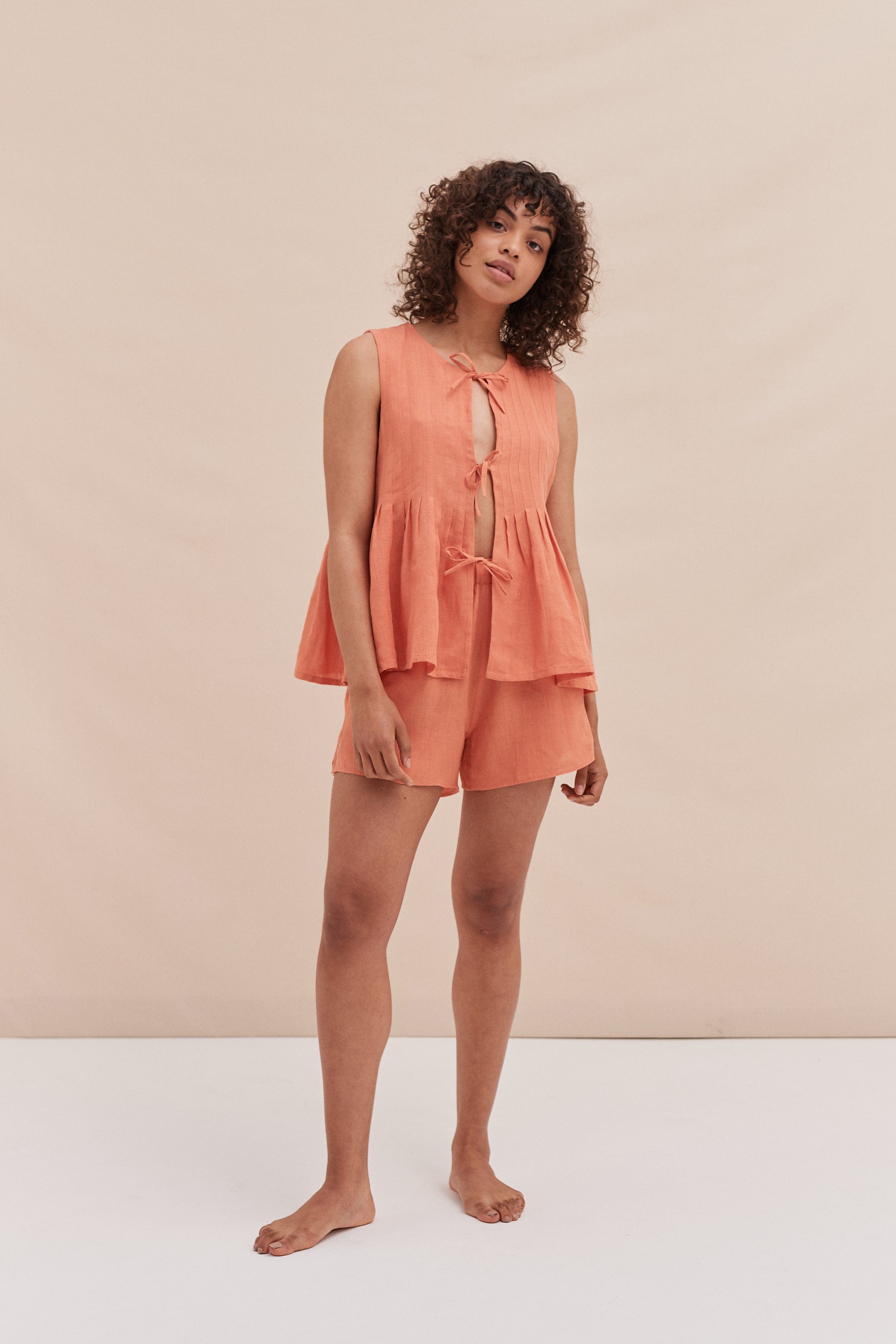 Pleated Cami Top Shorts Set Linen