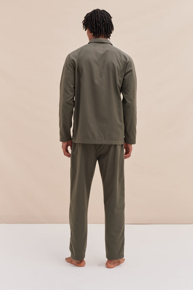 Mens Pocket Pyjama Set Brushed Cotton Khaki