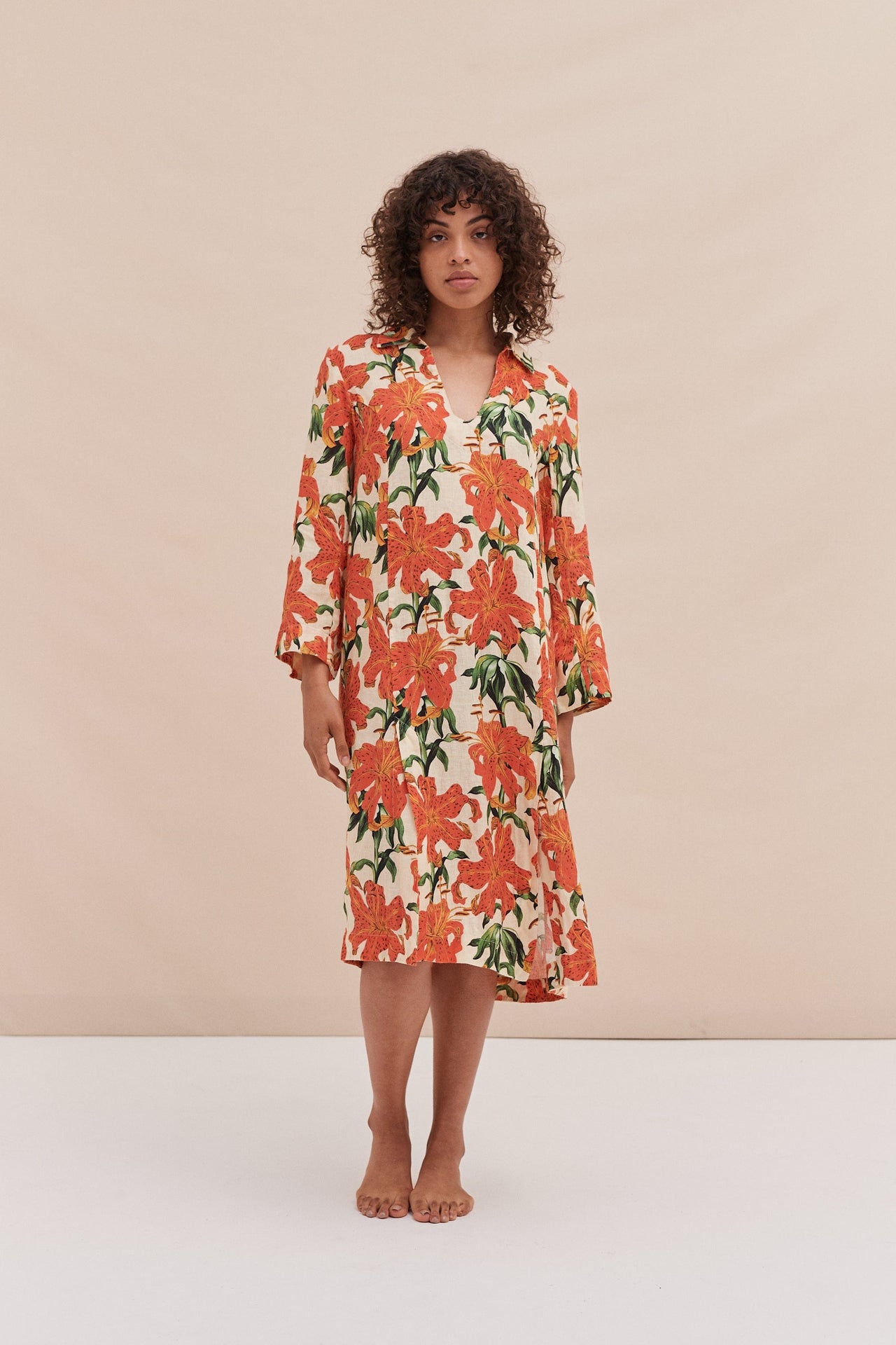 Kaftan Lilium Orange Cream Linen