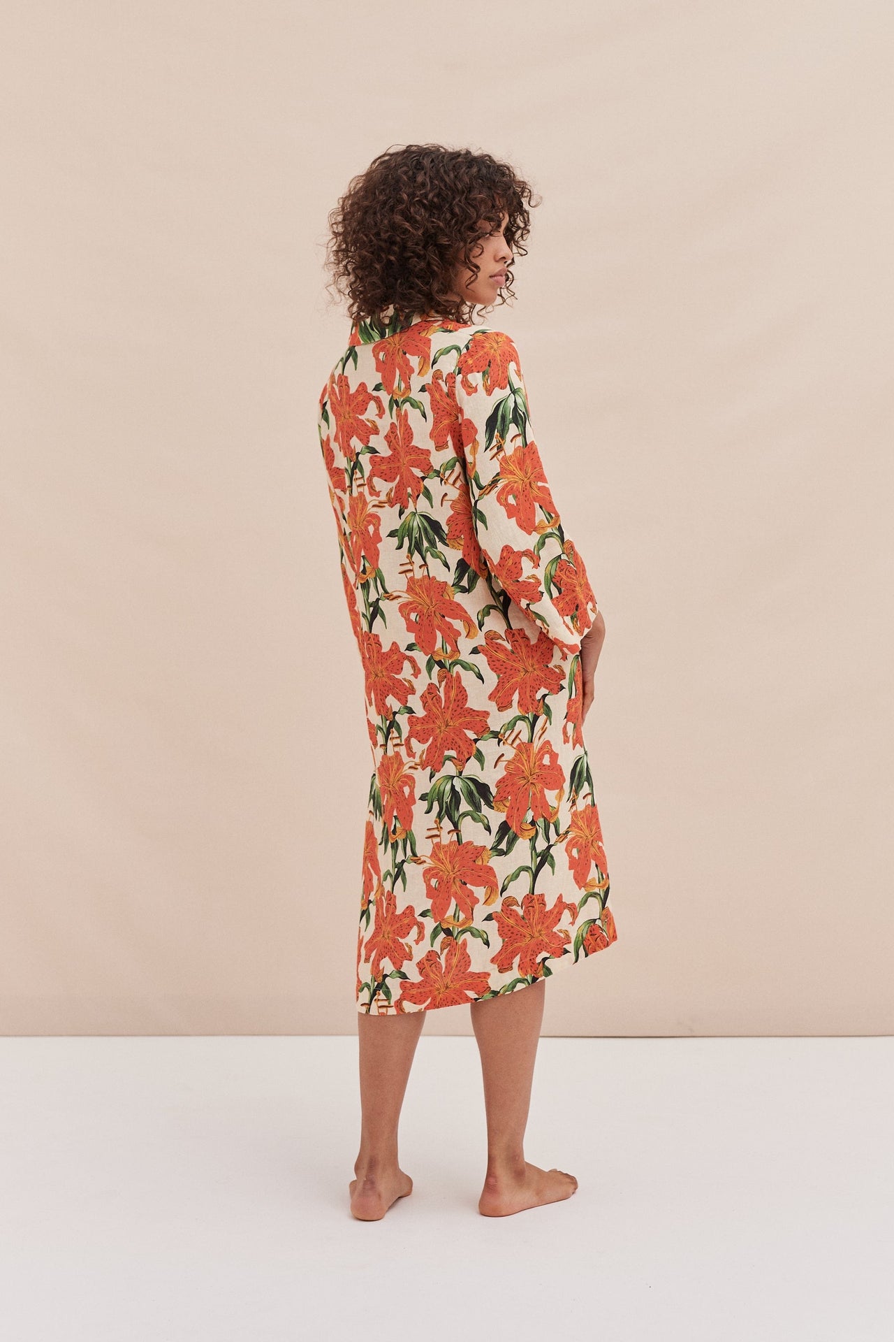 Kaftan Lilium Orange Cream Linen