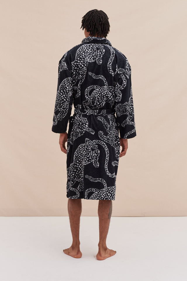 Unisex Towel Robe Jag Print Black