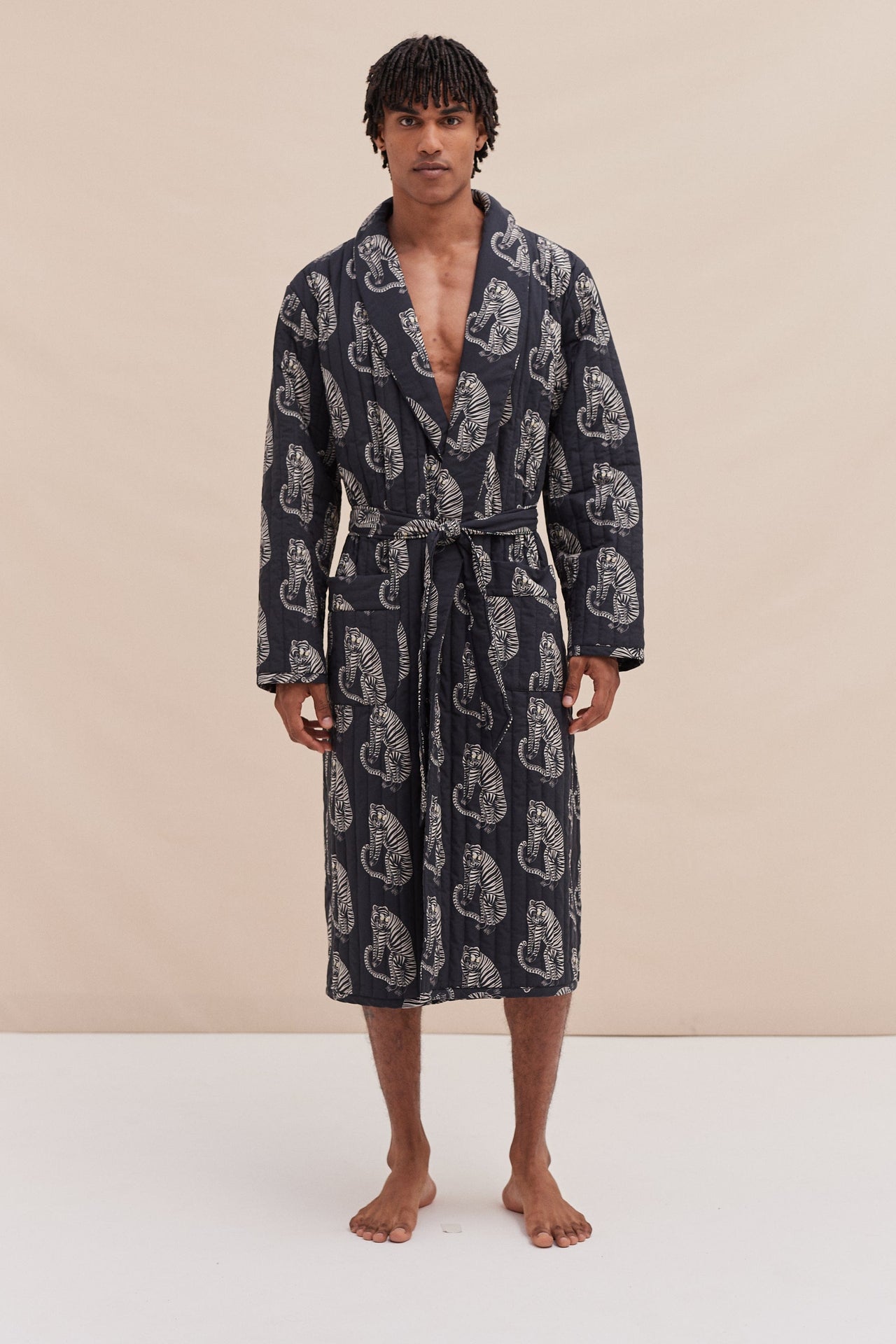 Men’s Quilted Robe Sansindo Tiger Print Black/Cream