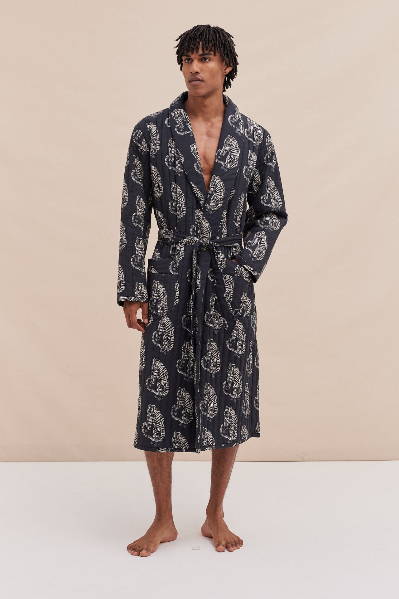 Men’s Quilted Robe Sansindo Tiger Print Black/Cream