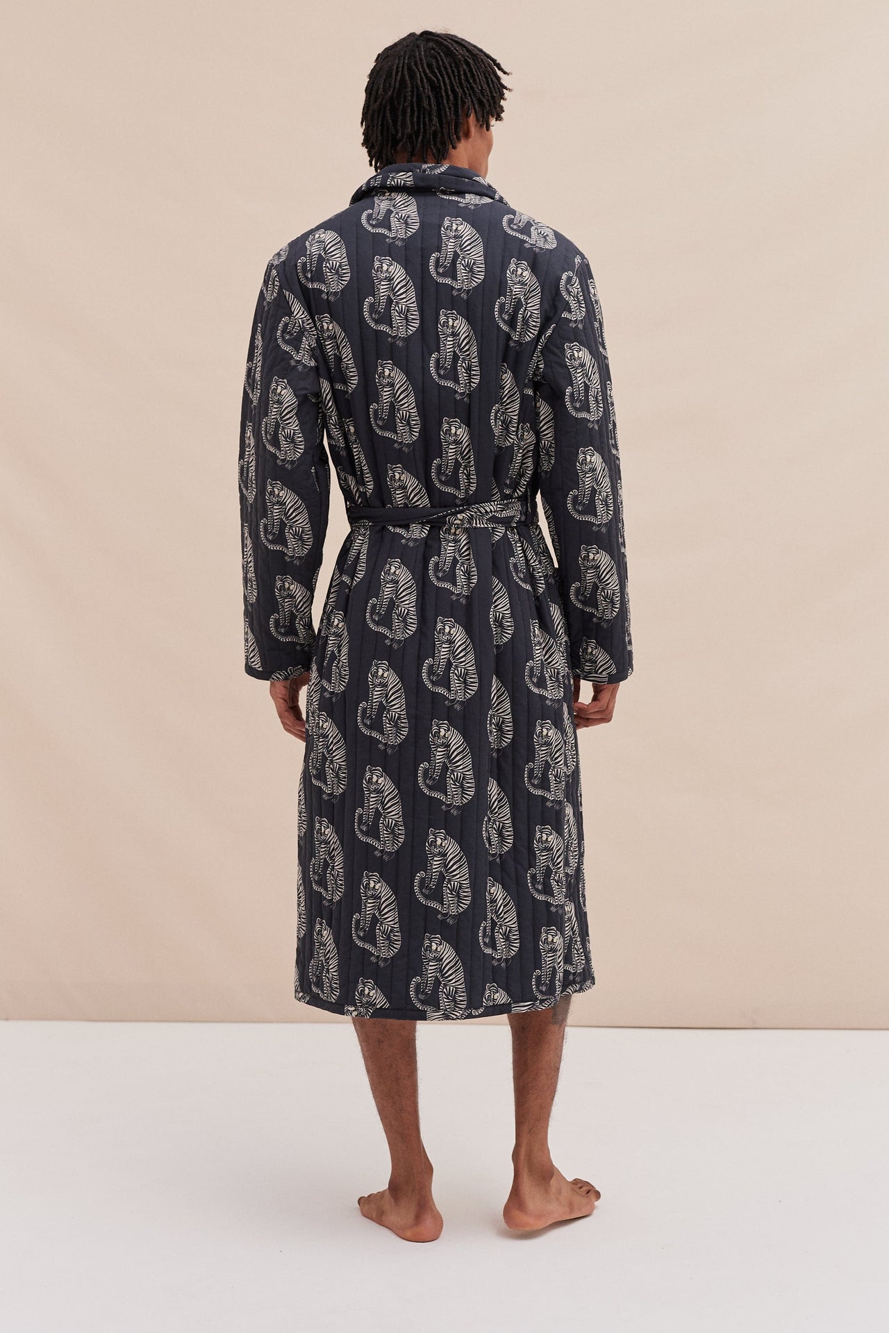 Men’s Quilted Robe Sansindo Tiger Print Black/Cream