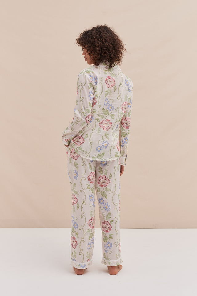 Long Pyjama Set Dorothea Print Cream with Trims