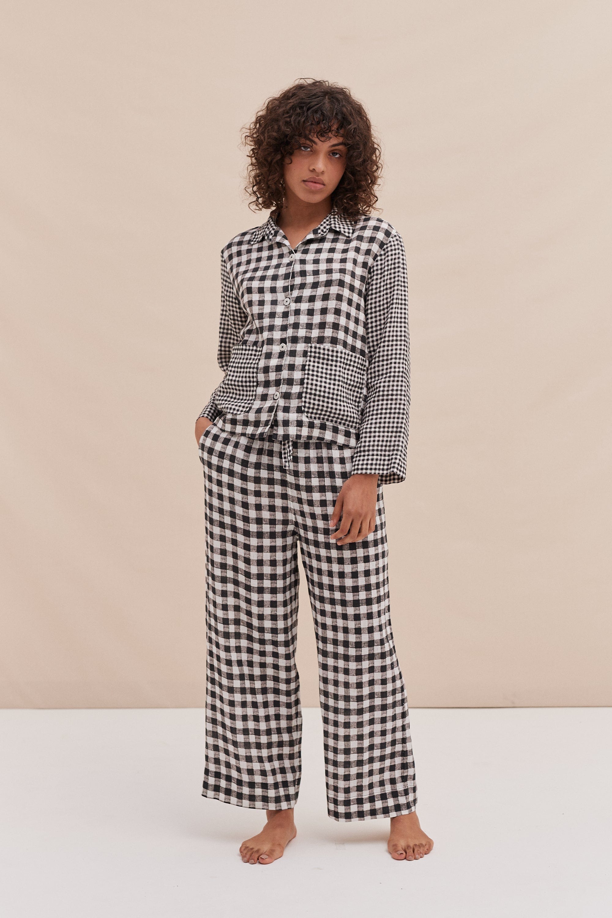 Pocket Set Gingham Print White