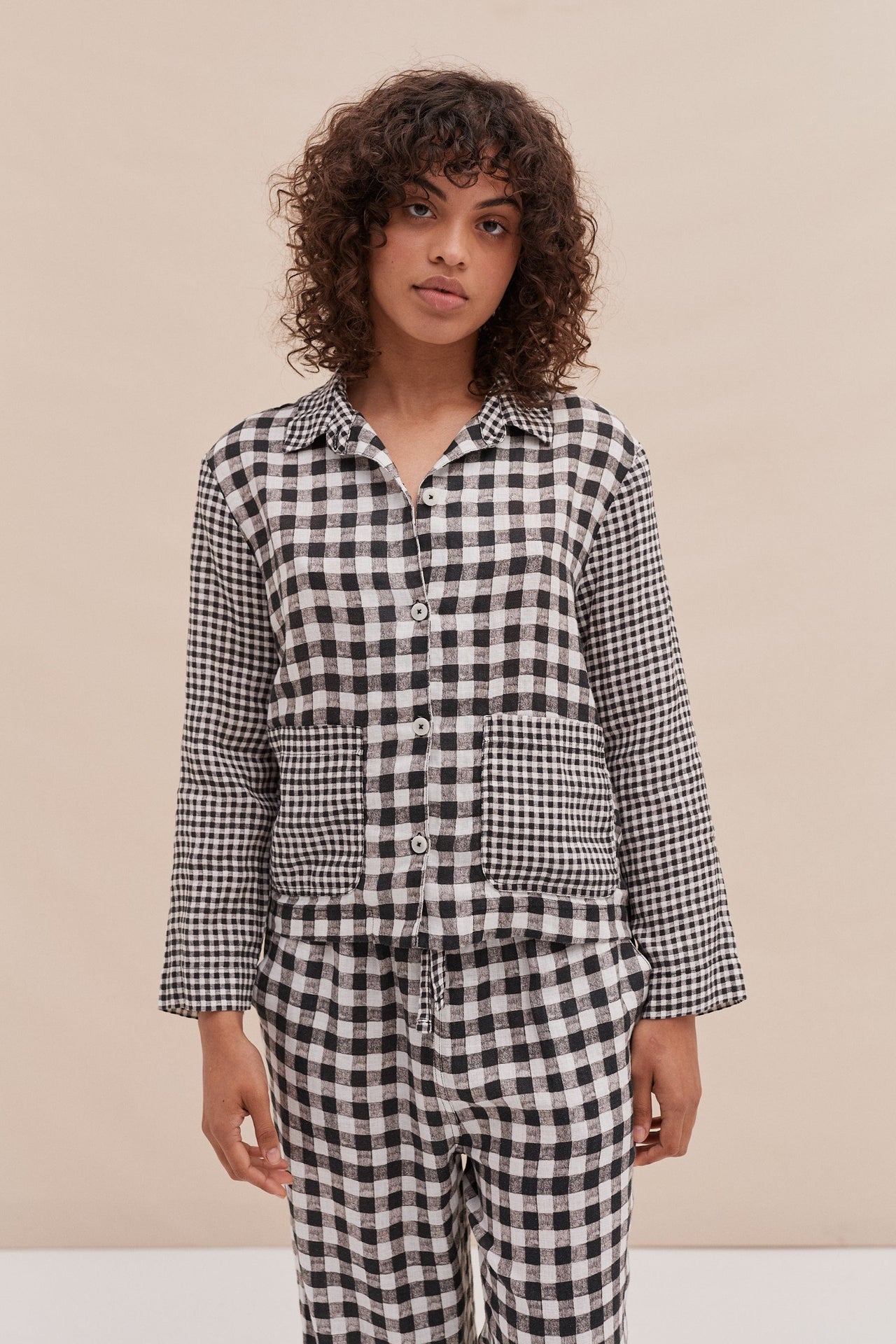 Pocket Set Gingham Print Black and White