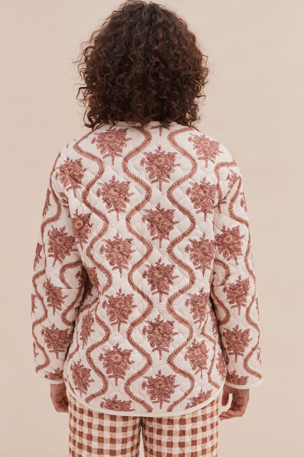 Quilted Jacket in Alpen Flora Print Cream and Brown