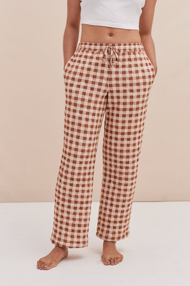 Quilted Trouser in Alpen Flora Print Cream and Brown