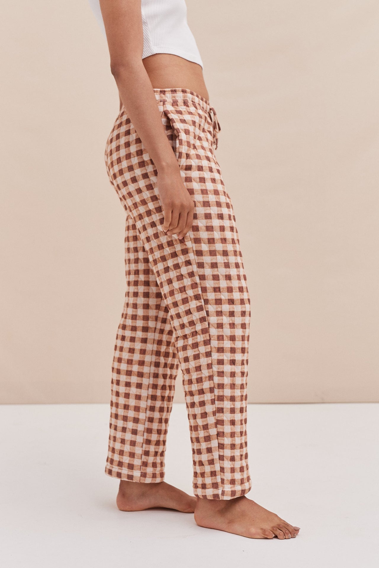 Quilted Trouser in Alpen Flora Print Cream and Brown