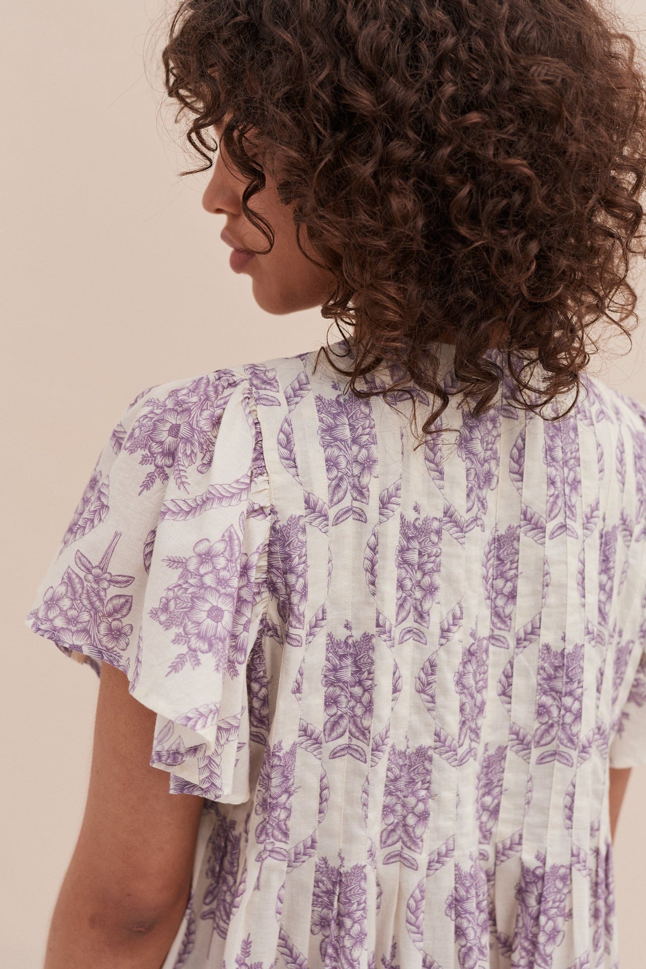 Pleated Nightie Alpen Flora Print Cream and Violet