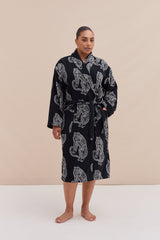 Unisex Towel Robe Sansindo Print Black Cream