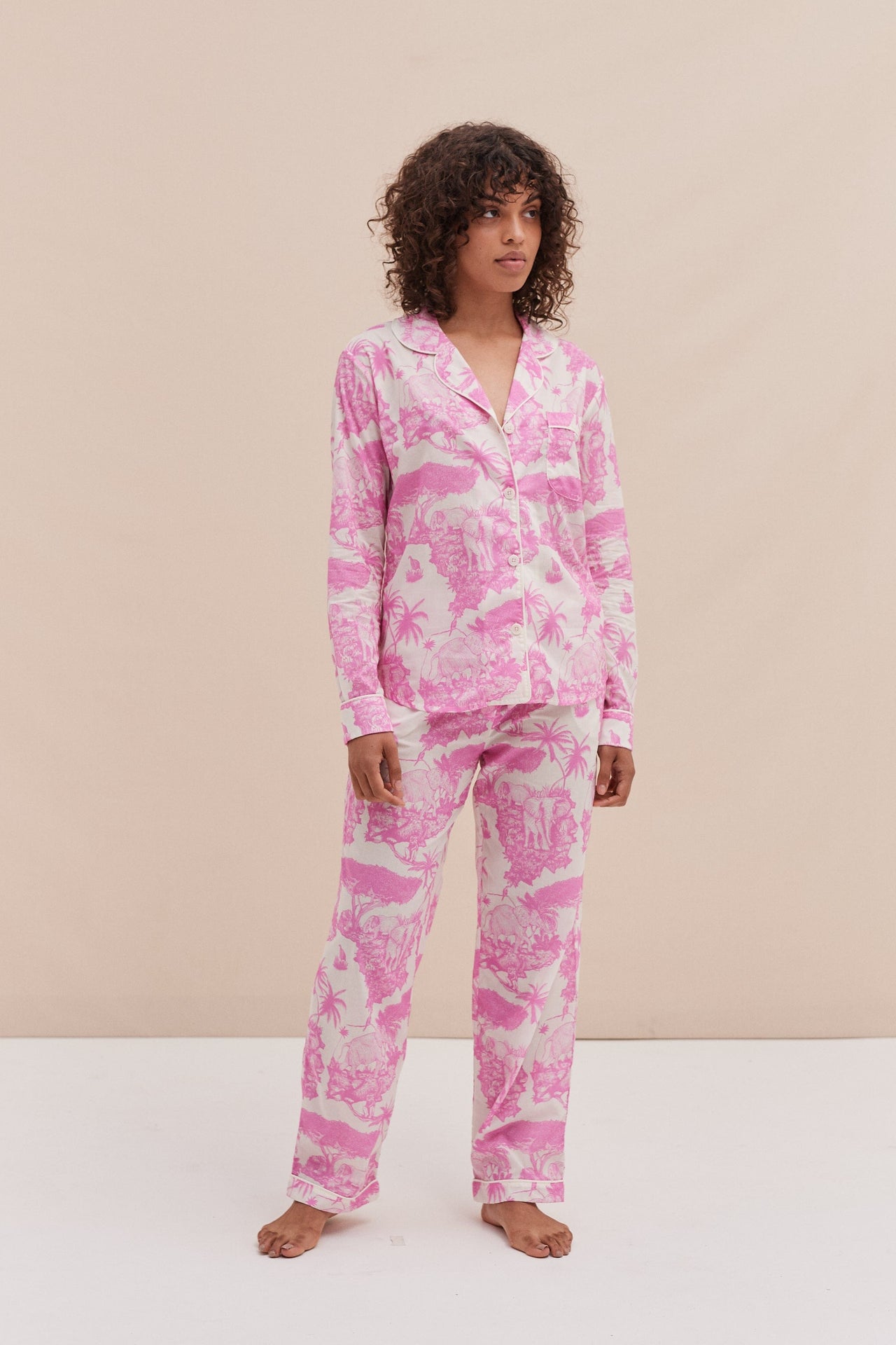 Long Pyjama Set Loxodonta Print Pink