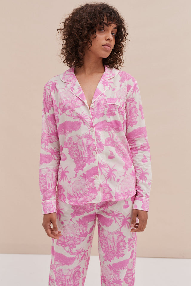 Long Pyjama Set Loxodonta Print Pink