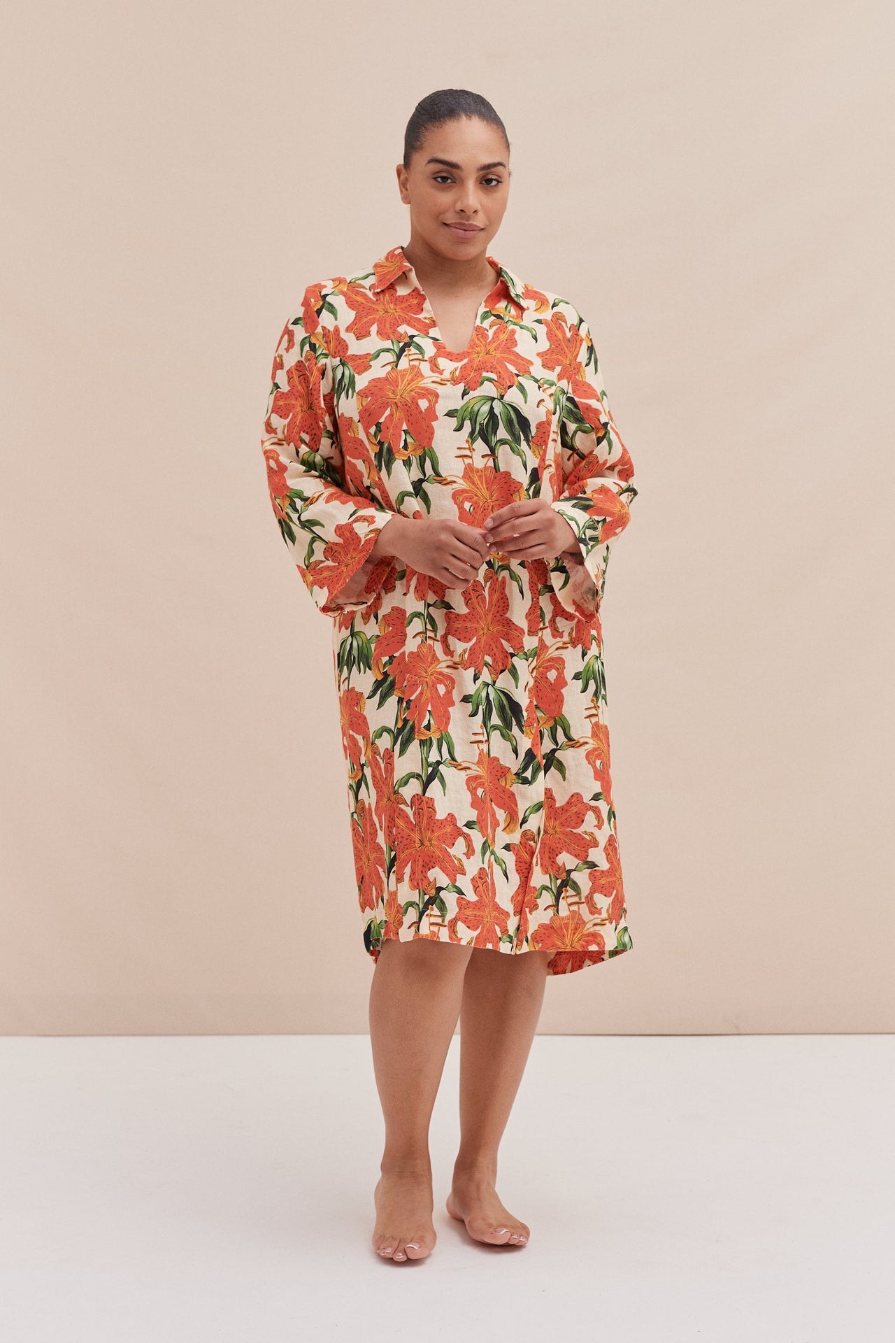 Kaftan Lilium Orange Cream Linen