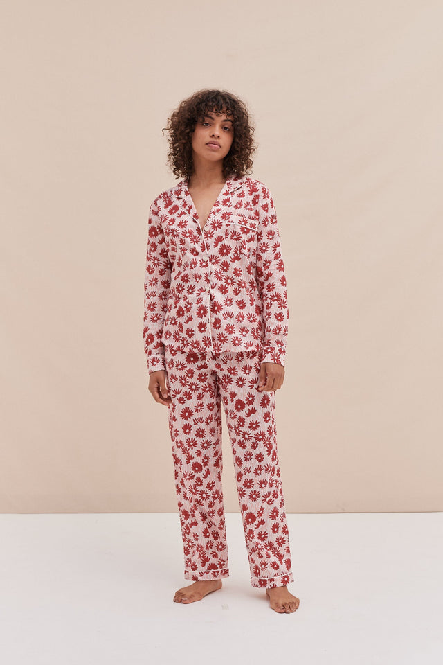 Long Pyjama Set Chamomile Print Pink/Red
