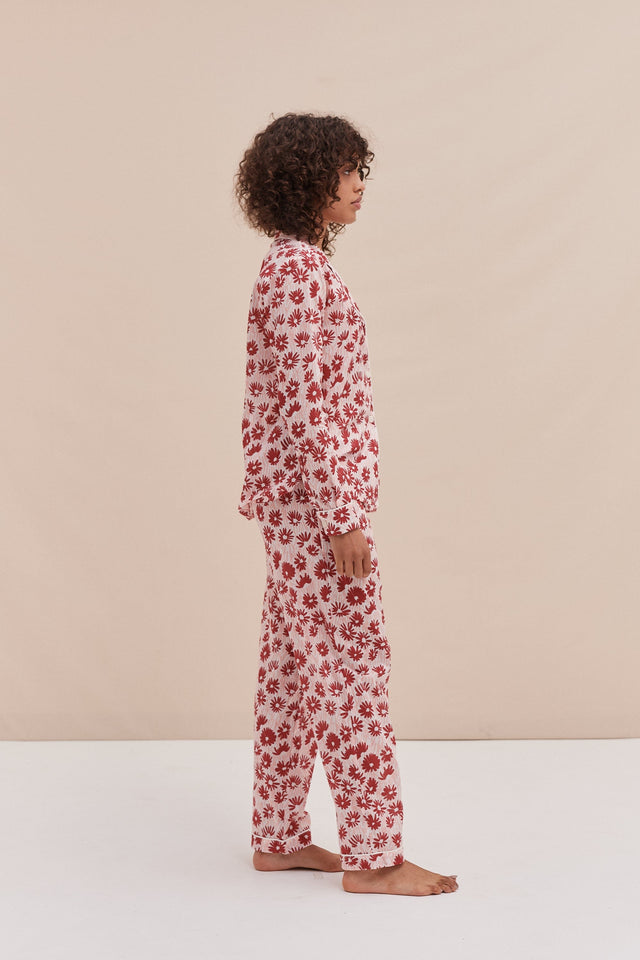 Long Pyjama Set Chamomile Print Pink/Red