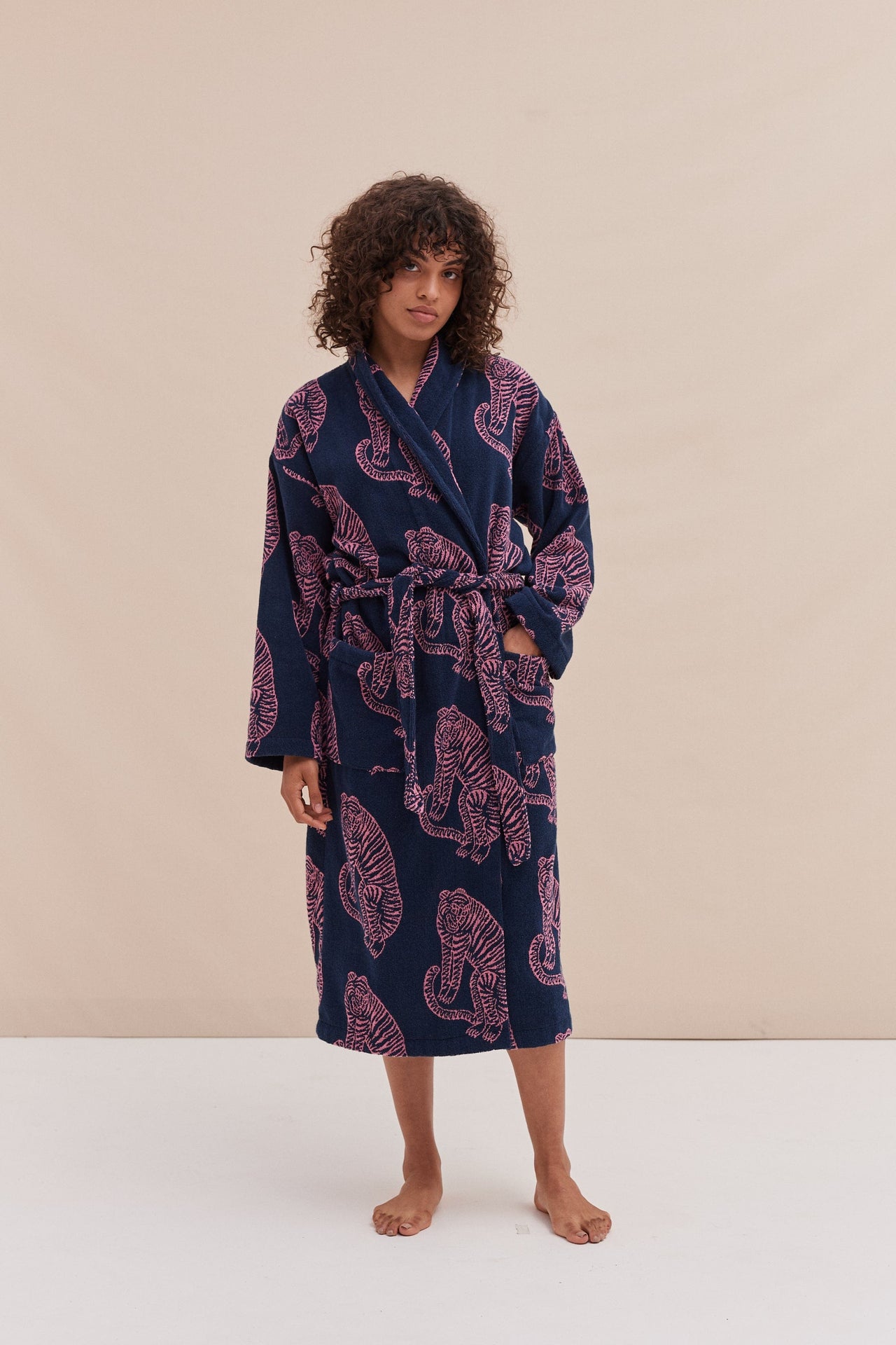 Unisex Towel Robe Sansindo Print Navy Pink