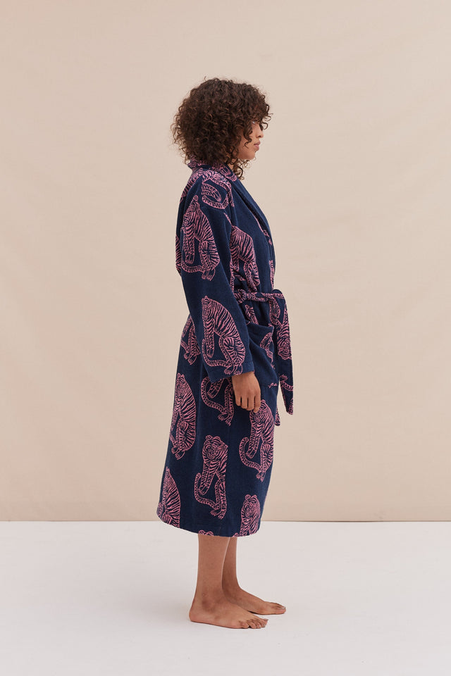 Unisex Towel Robe Sansindo Print Navy Pink