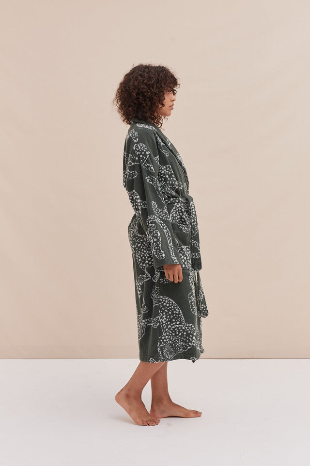 Unisex Towel Robe Jag Print Green
