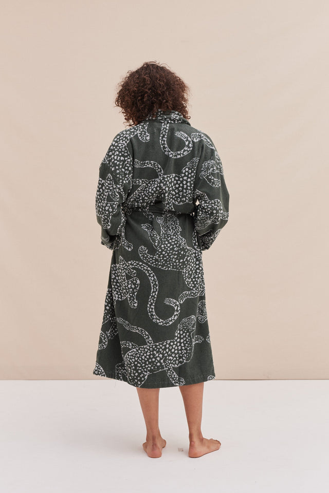 Unisex Towel Robe Jag Print Green
