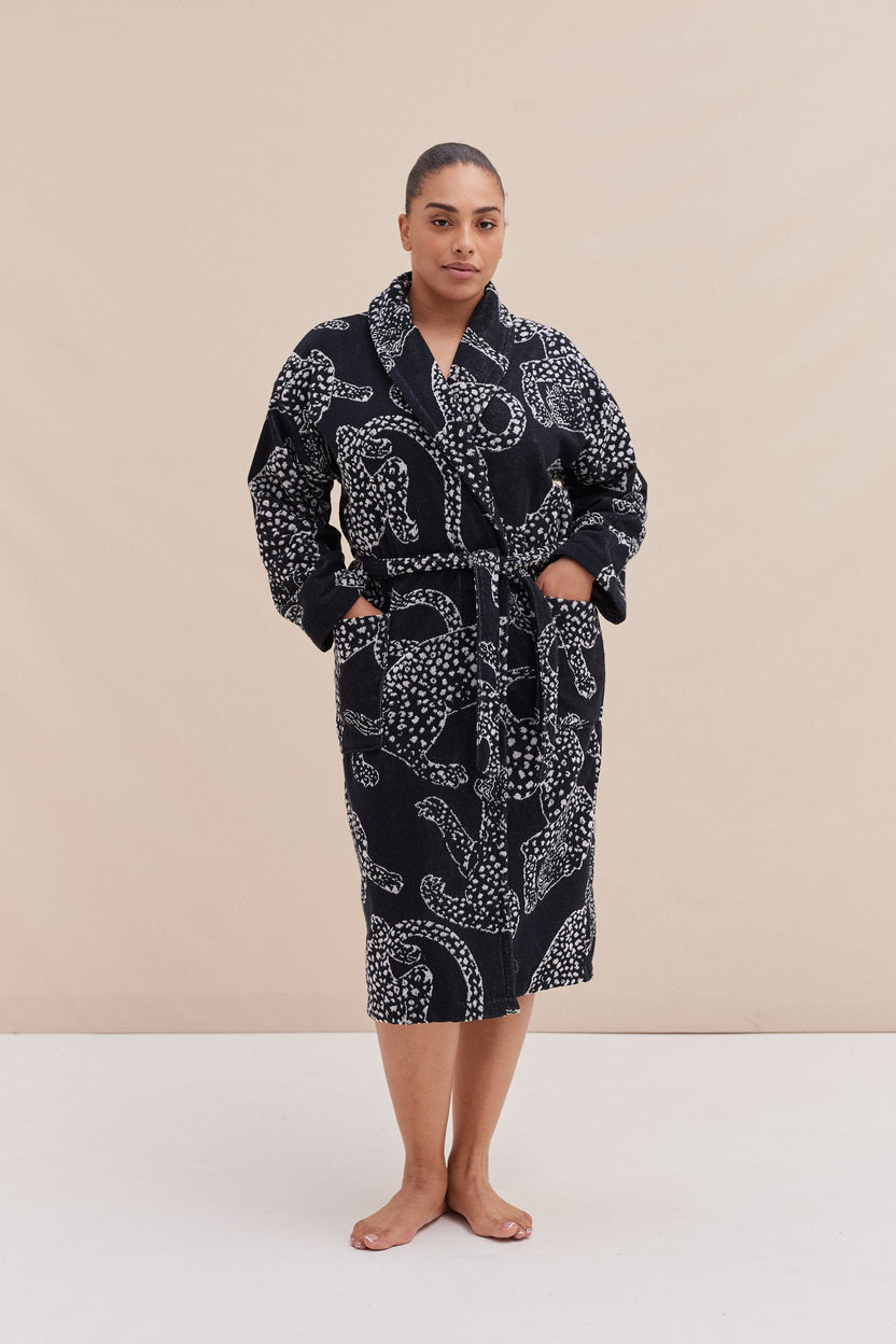 Unisex Towel Robe Jag Print Navy Desmond & Dempsey