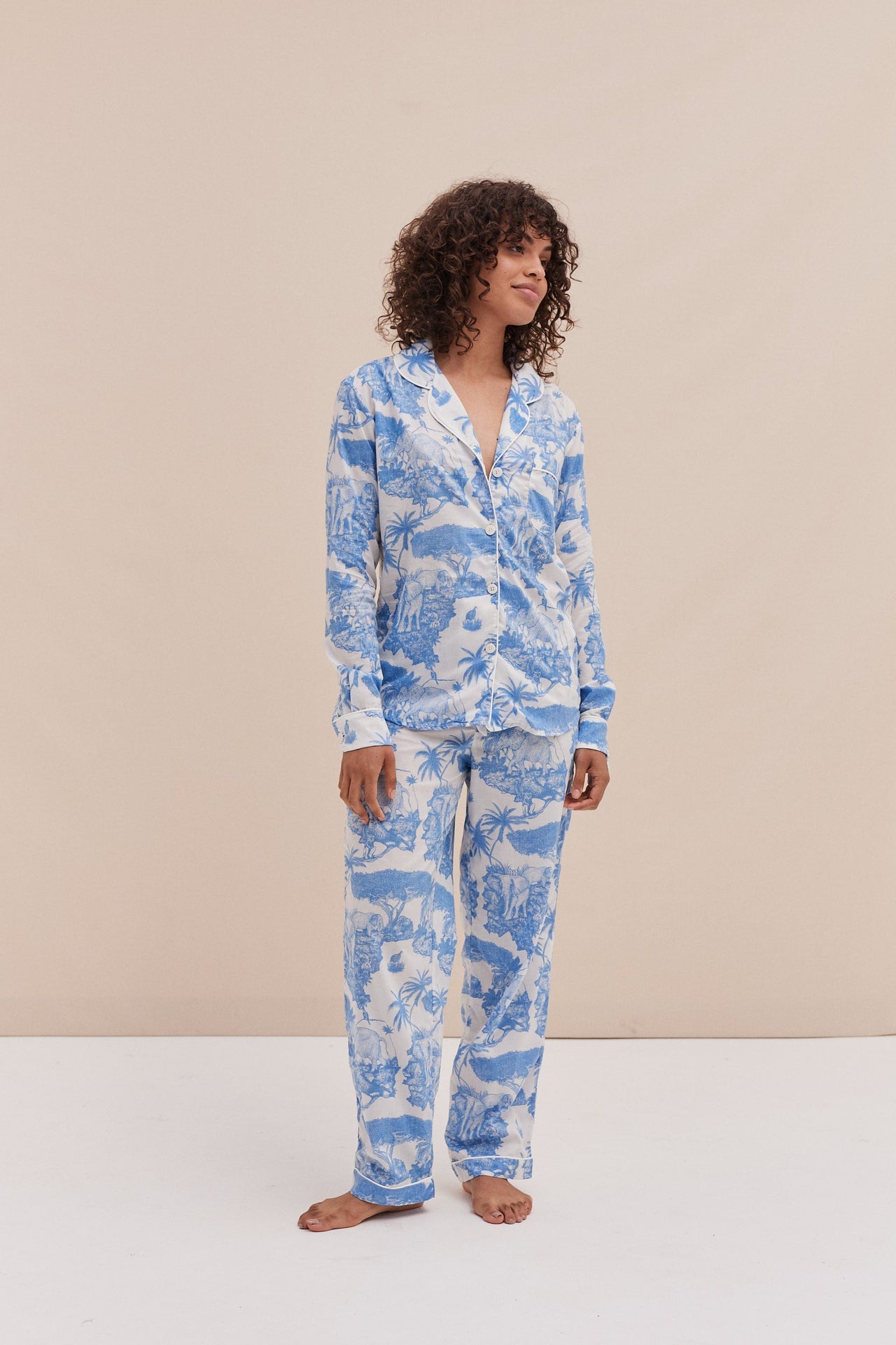 Long Pyjama Set Loxodonta Print Blue