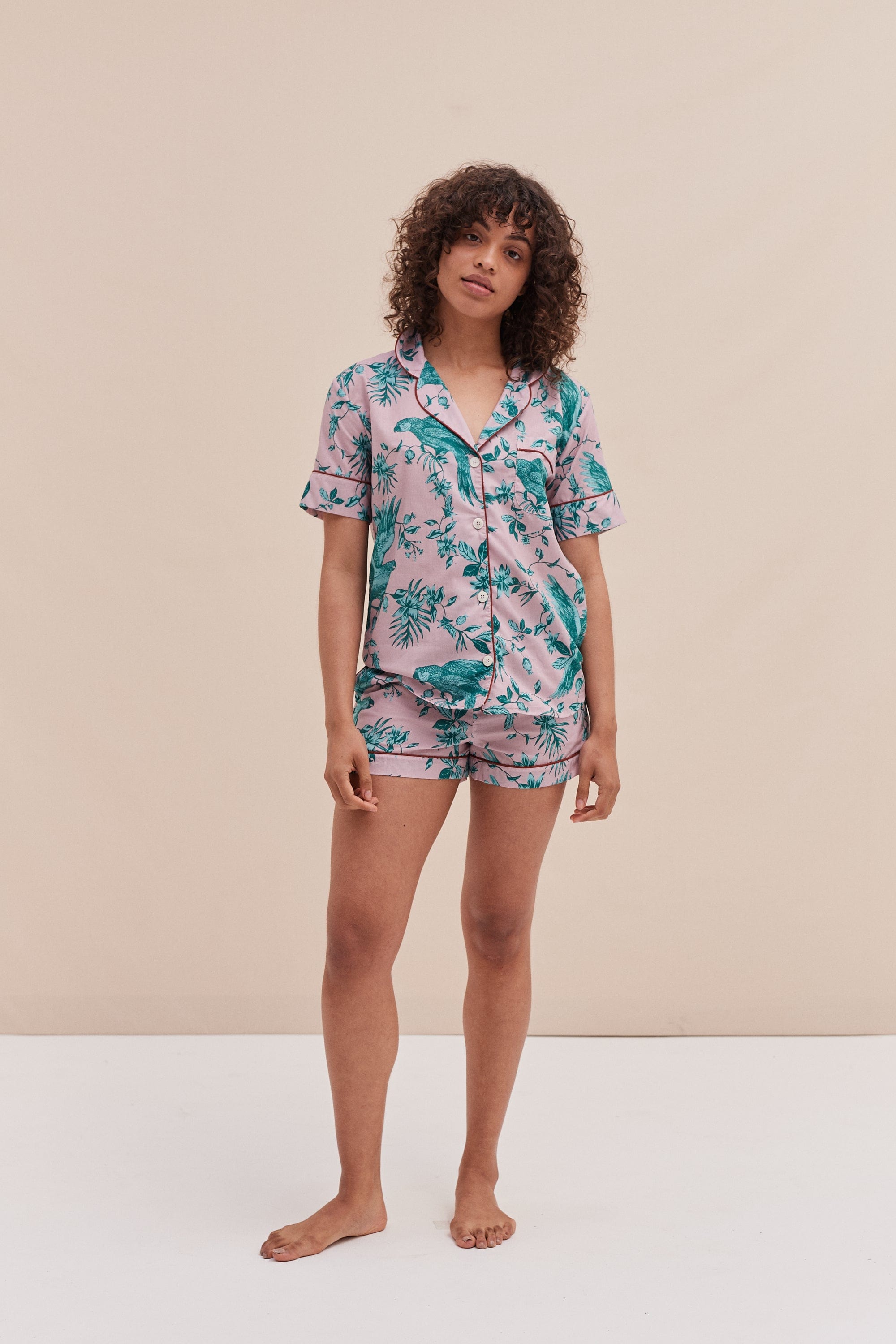 Short Pyjama Set Bromley Parrot Print Pink Blue