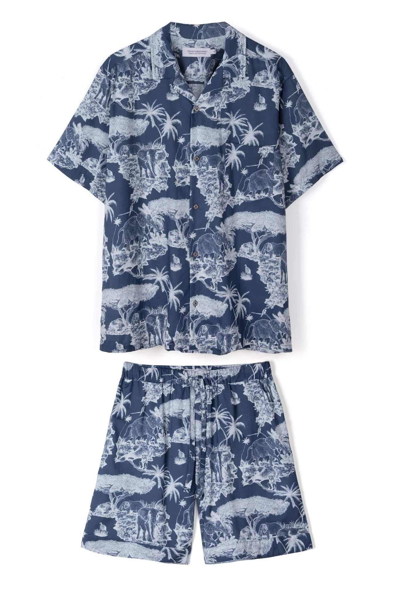 Men’s Cuban Pyjama Set Loxodonta Print Navy