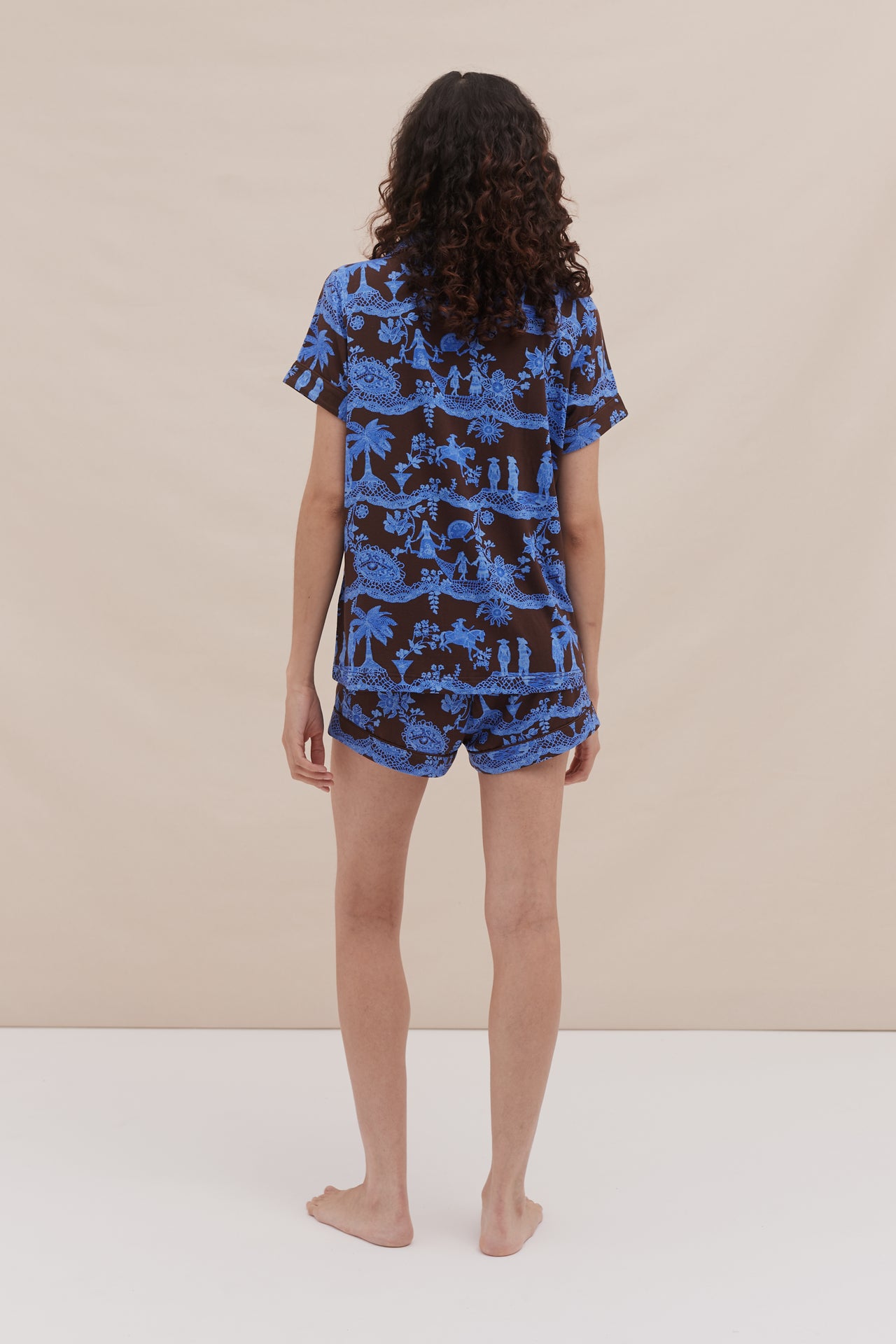 Lyocell Jersey Short Pyjama Set Lace Espresso/Ice Blue
